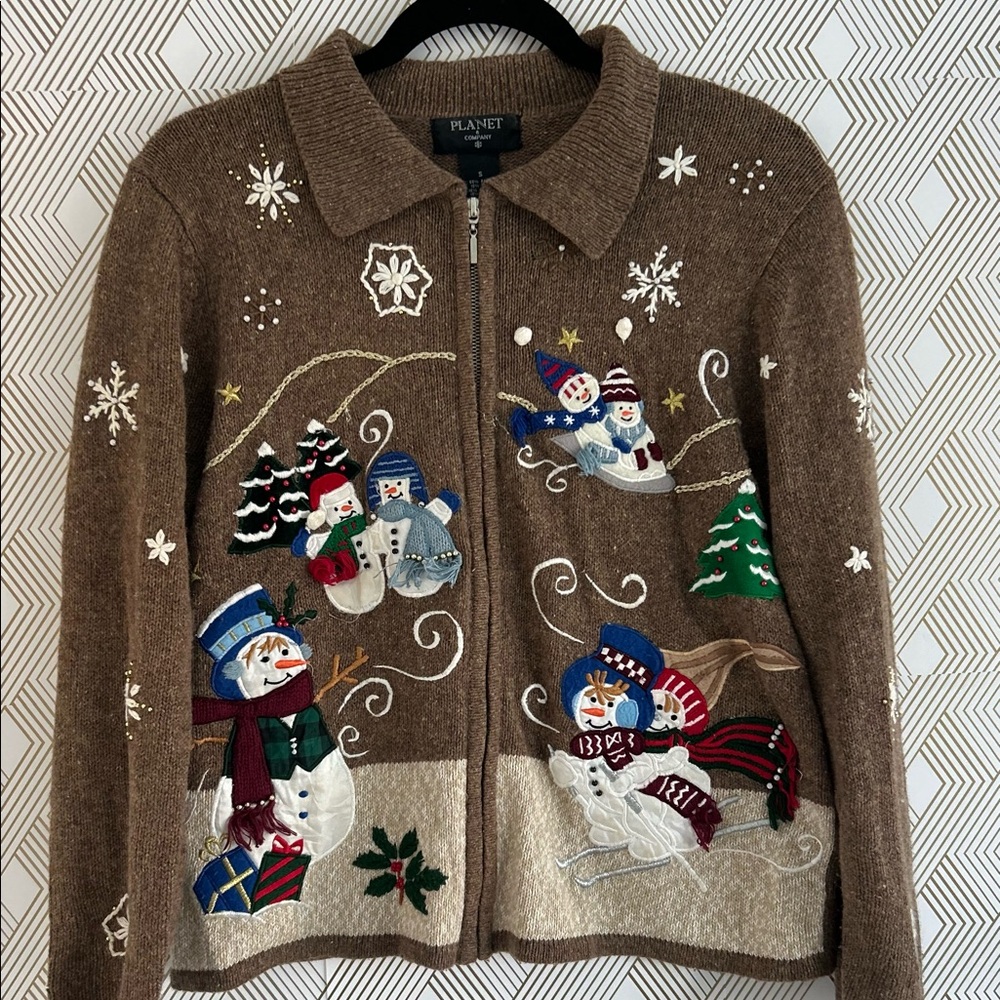 Womens Vintage Beaded Winter Sweater Size S